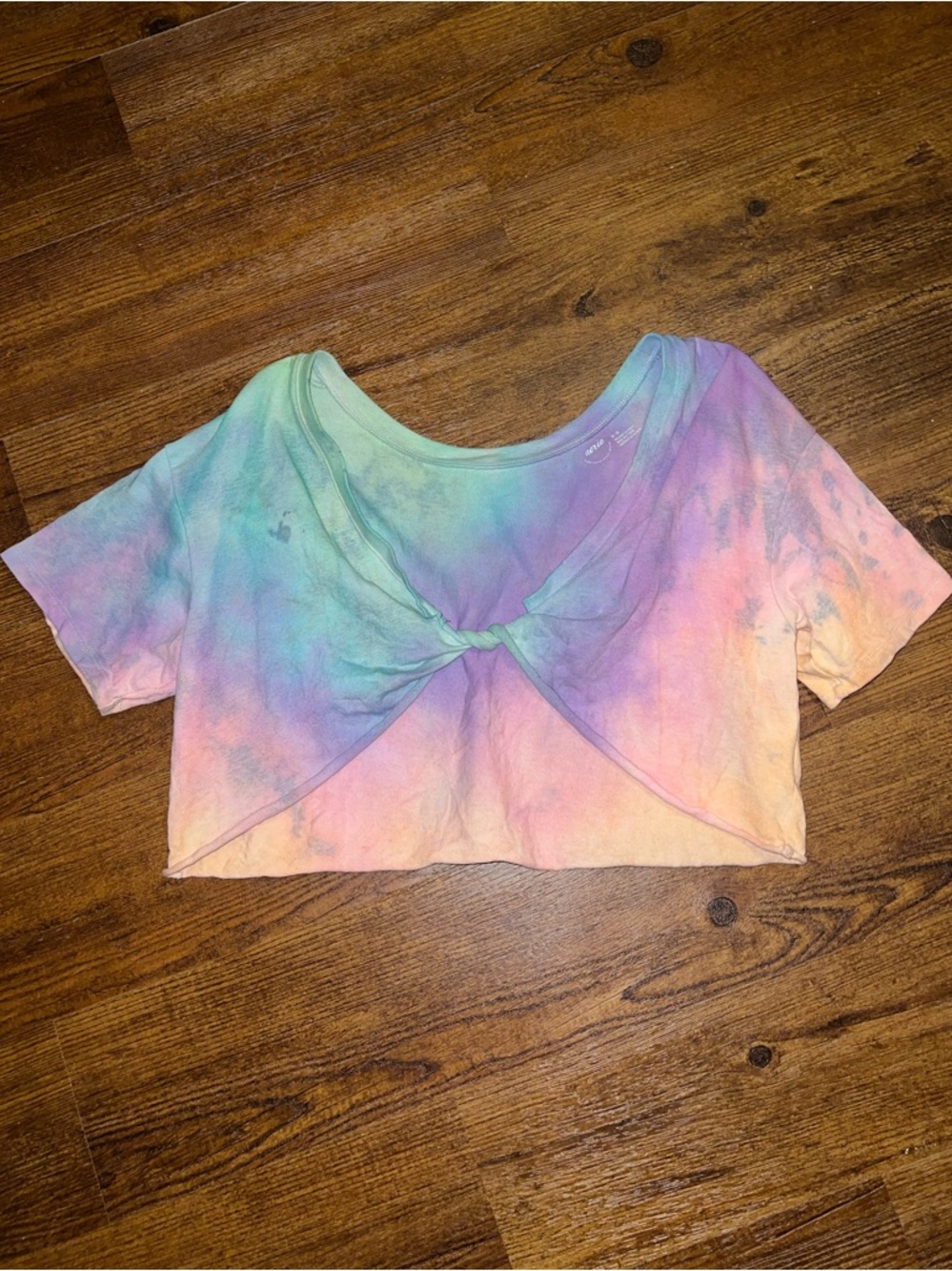 Aerie Pastel Custom Blue Purple Pink Tie Dye Knot Crop Short Sleeve Top Size M - Picture 5 of 9